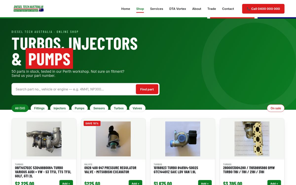 Diesel Tech Australia online shop, new design